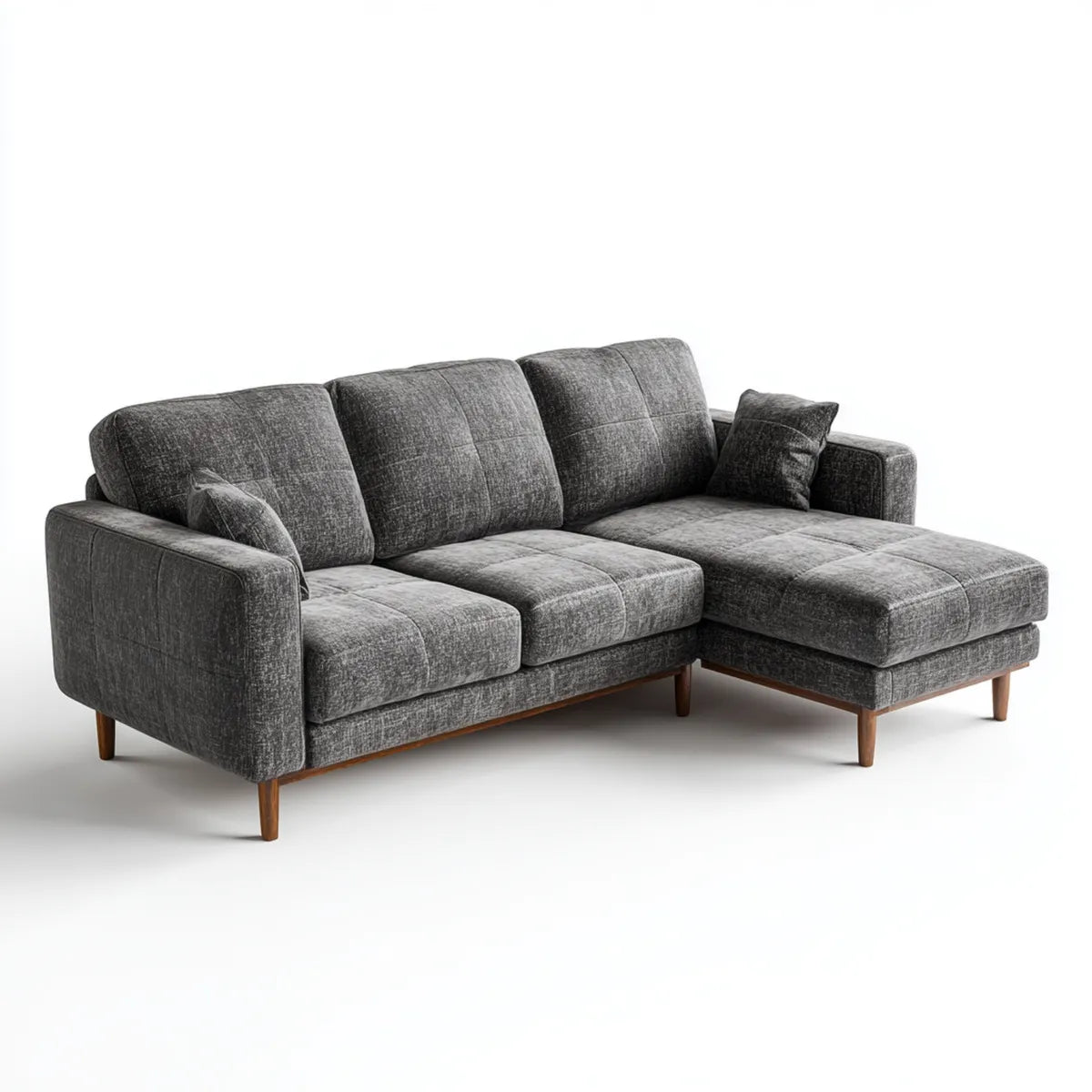 Divano angolare 3 posti con chaise longue destra grigio scuro in poliestere 250 x 155 x 85 cm