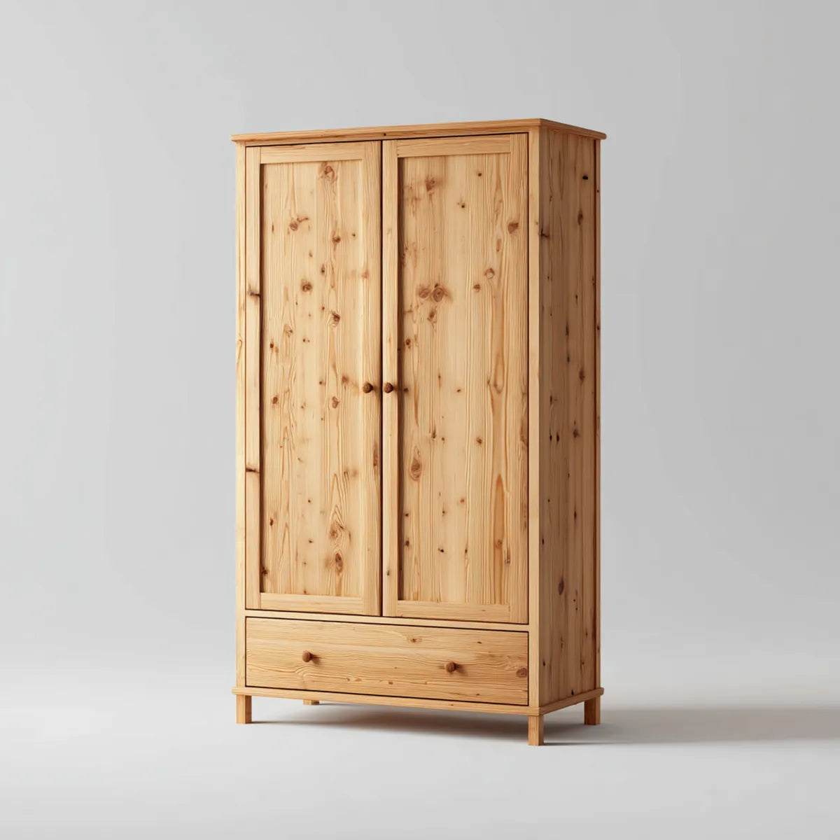 Armadio guardaroba 2 ante con cassetto in pino massello naturale 100 x 55 x 190 cm rettangolare