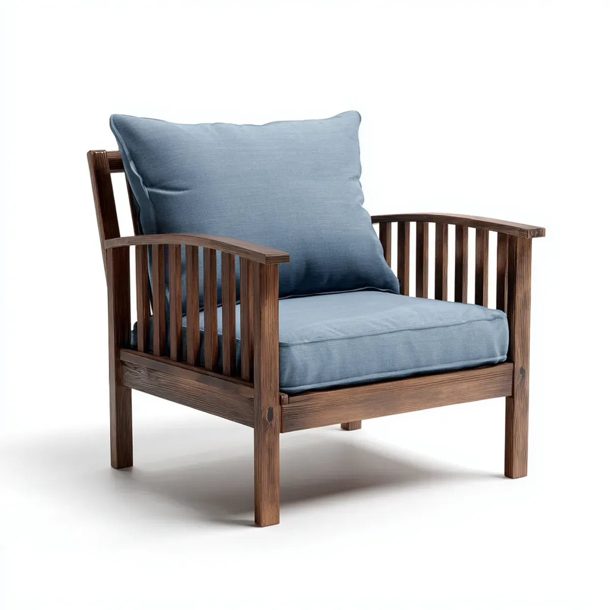 Poltrona soggiorno blu con struttura in legno massello di gomma 76 x 78 x 82 cm