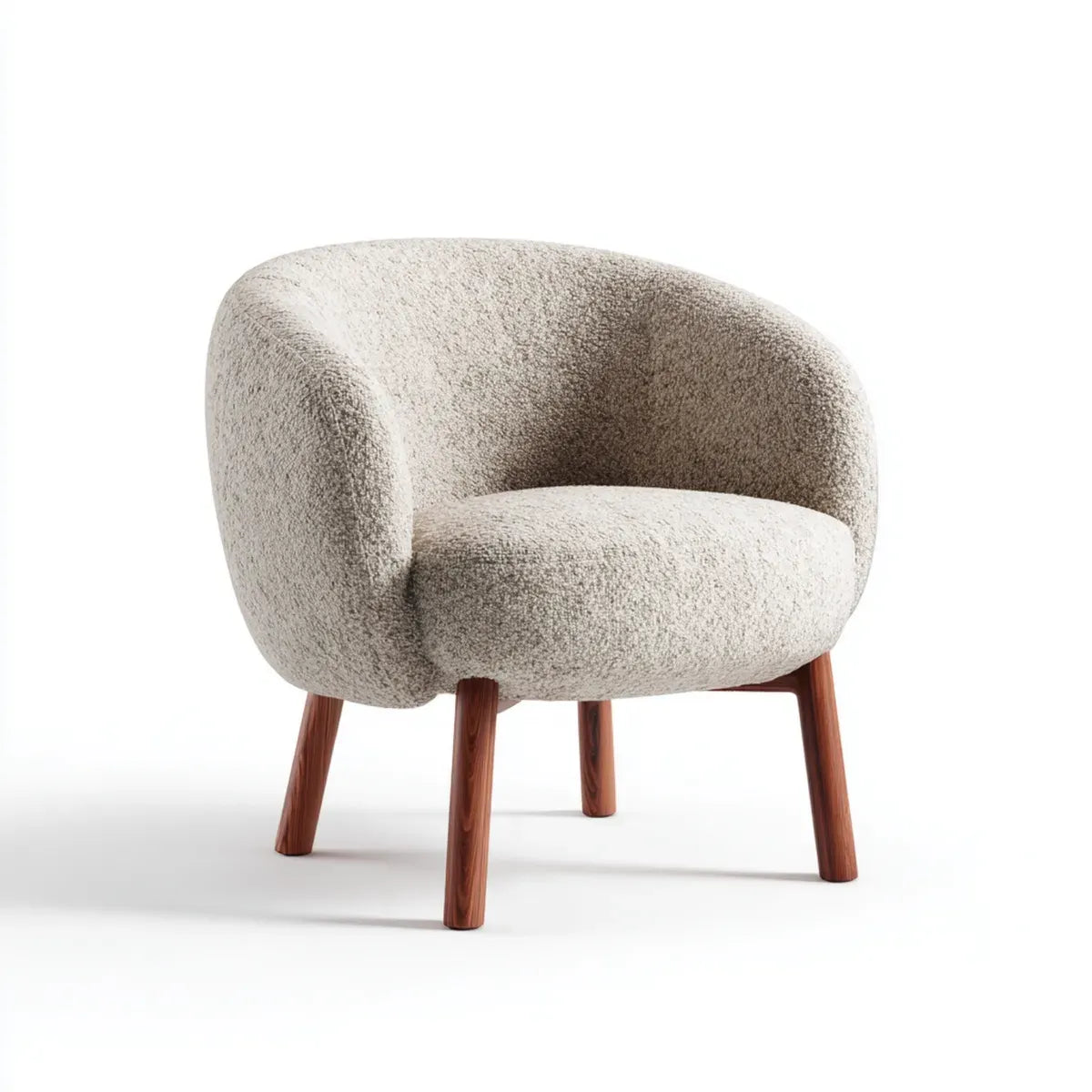 Poltrona imbottita boucl¨¦ crema con braccioli arrotondati gambe in hevea massello 70 x 70 x 75 cm