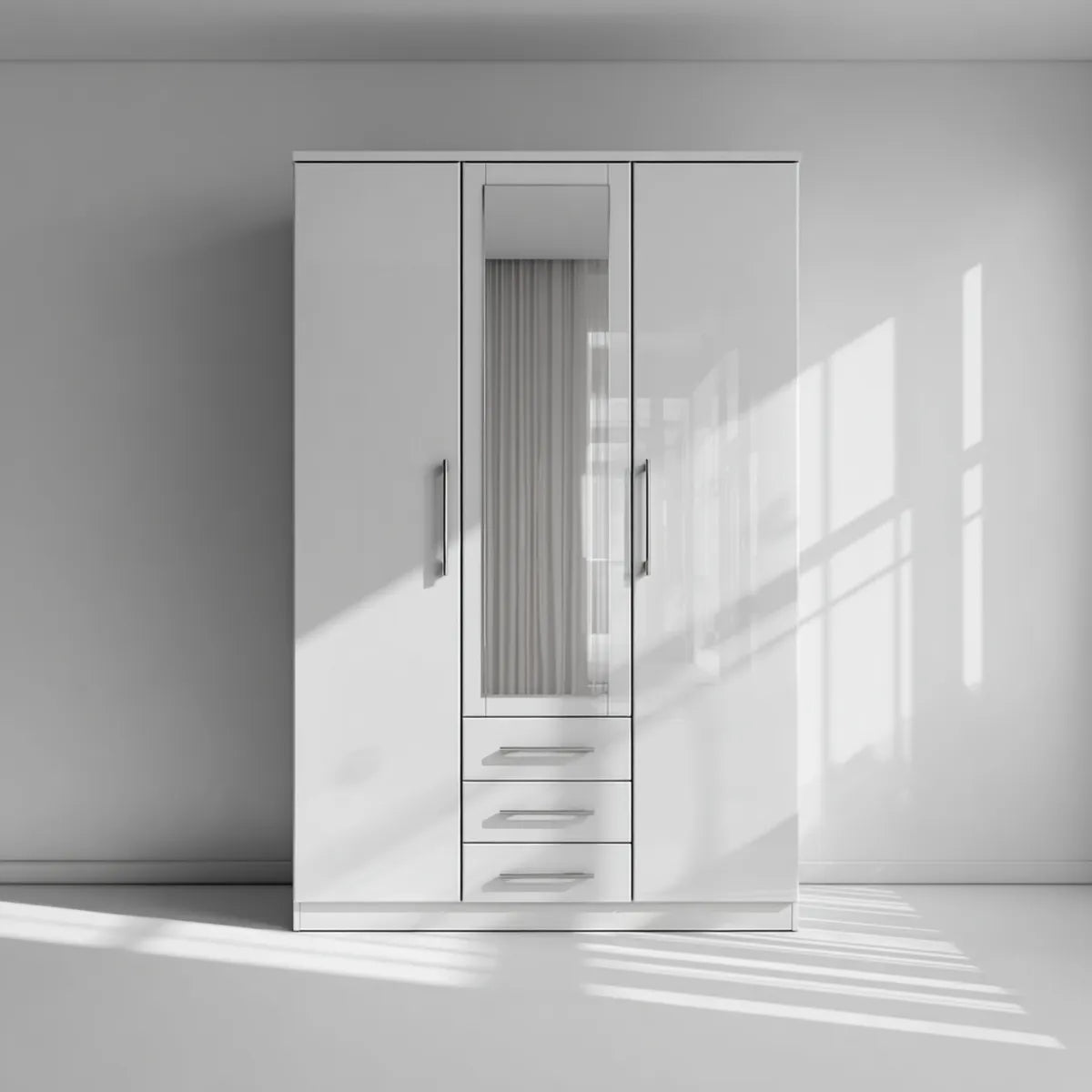 Armadio guardaroba 3 ante bianco con specchio 120 x 52 x 180 cm in pannello truciolare nobilitato rettangolare