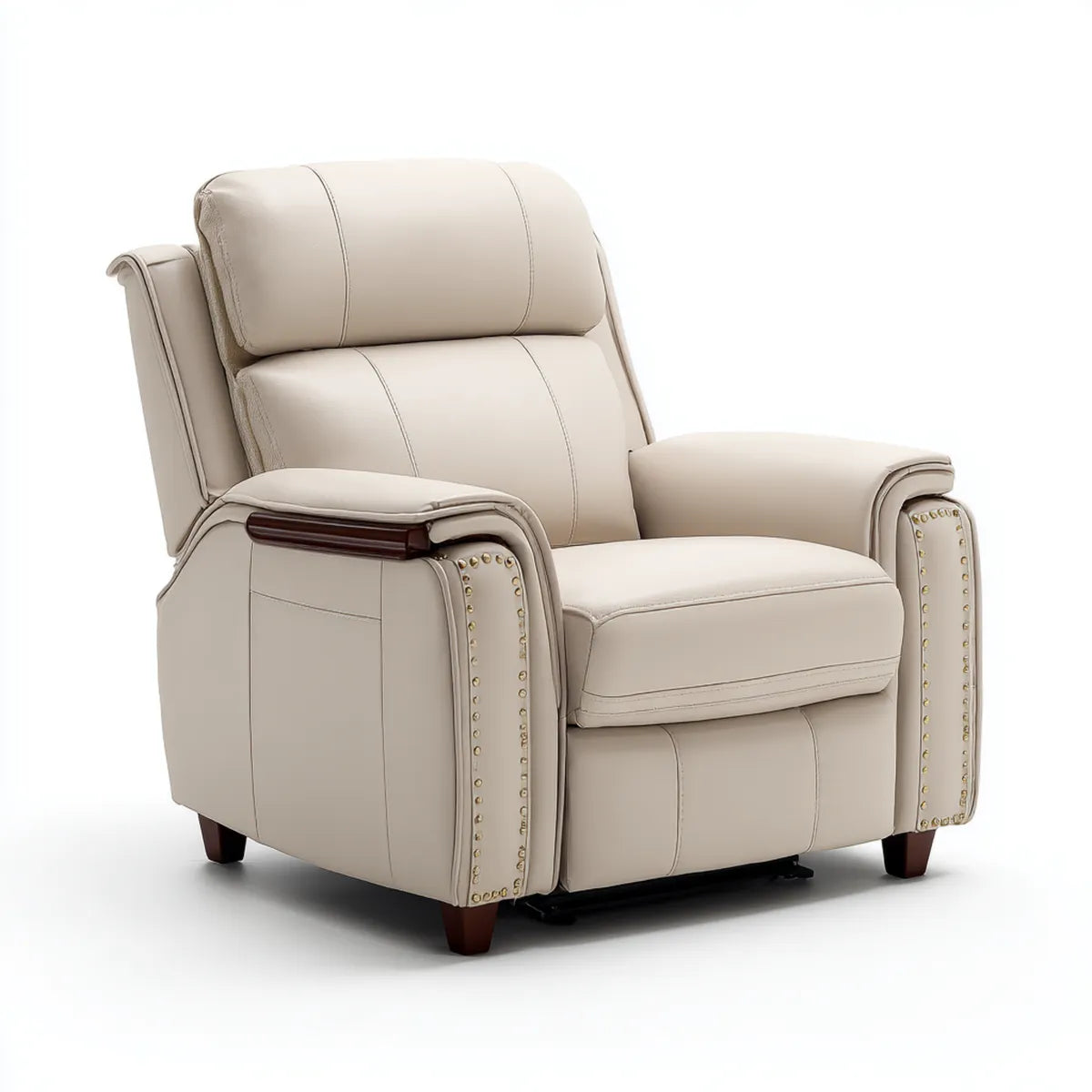 Poltrona reclinabile beige in pelle sintetica PU con schienale alto 92 x 95 x 105 cm