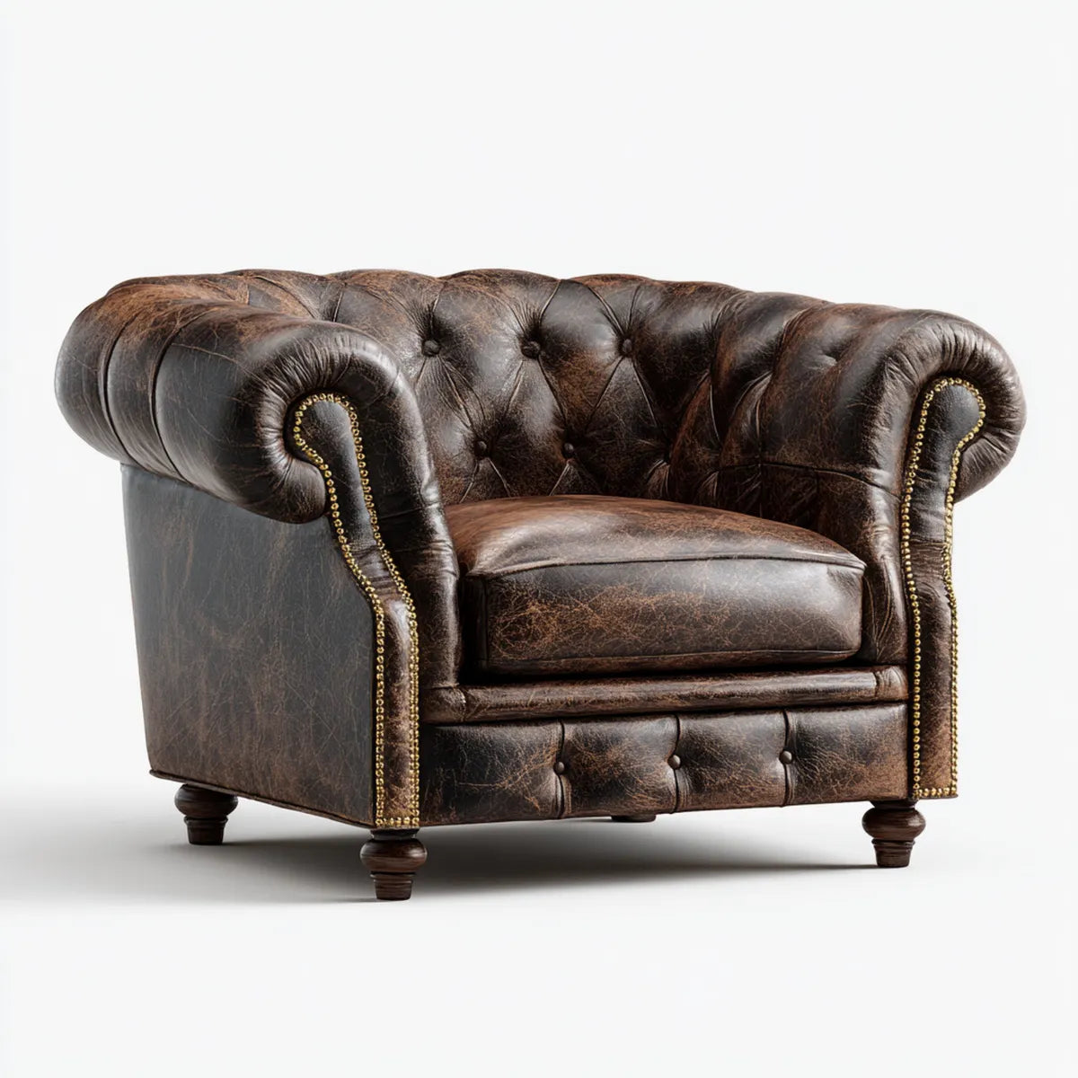 Poltrona Chesterfield marrone scuro in similpelle PU capitonn¨¦ 110 x 95 x 78 cm