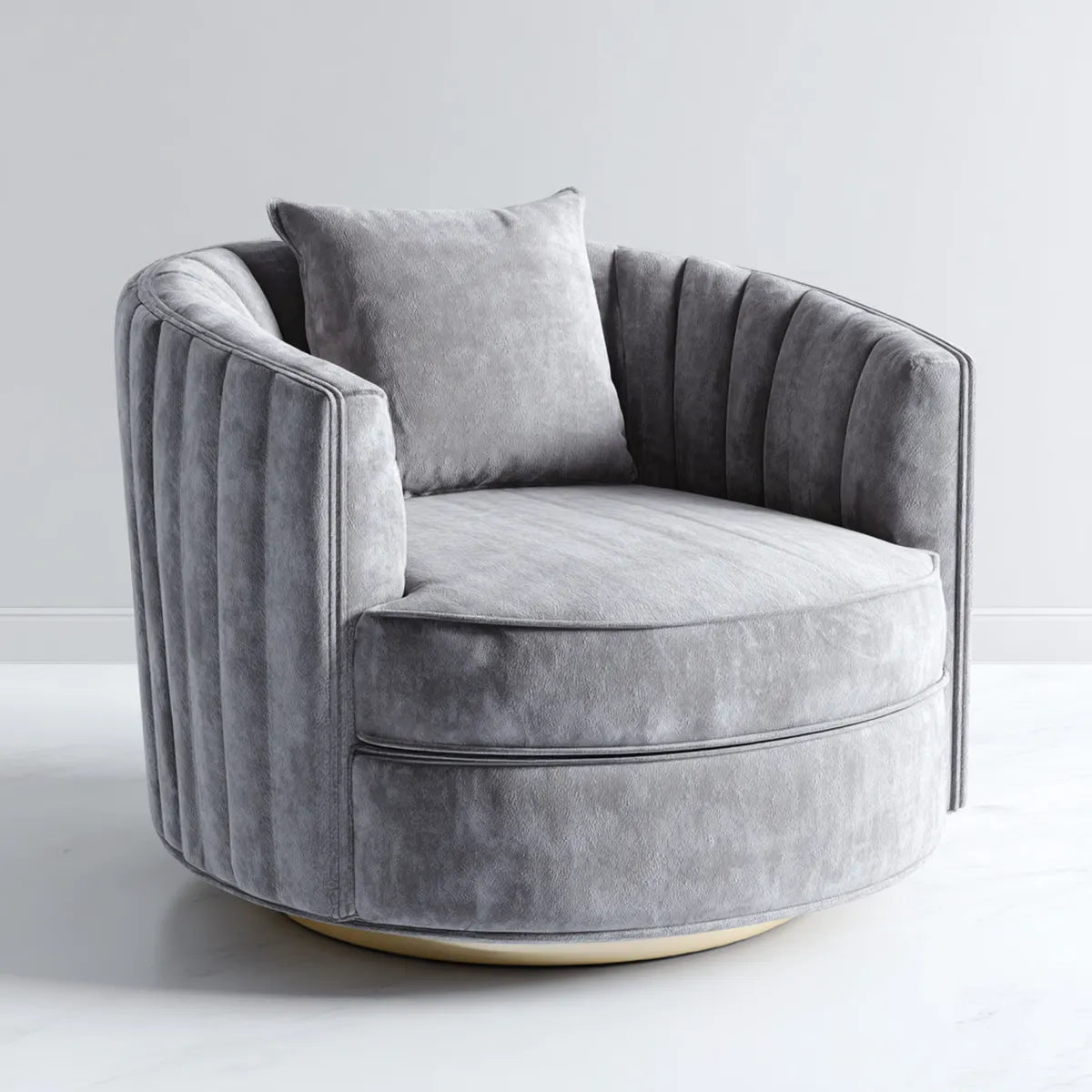 Poltrona imbottita grigio rotonda in velluto di poliestere 92 x 88 x 78 cm