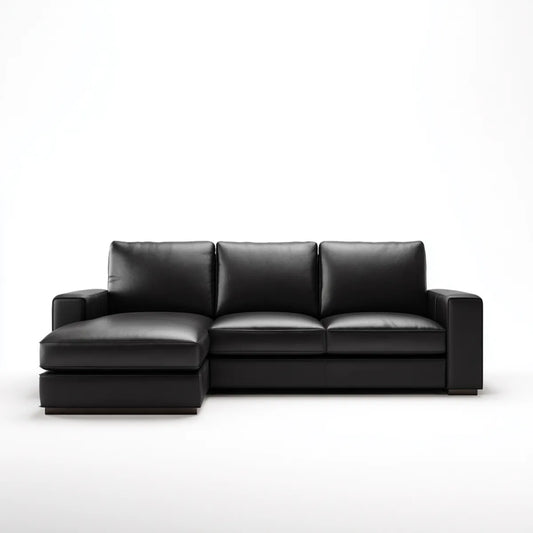 Divano angolare 3 posti con chaise longue sinistra nero in pelle sintetica PU 240 x 155 x 85 cm