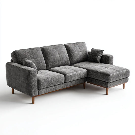 Divano angolare 3 posti con chaise longue destra grigio scuro in poliestere 250 x 155 x 85 cm