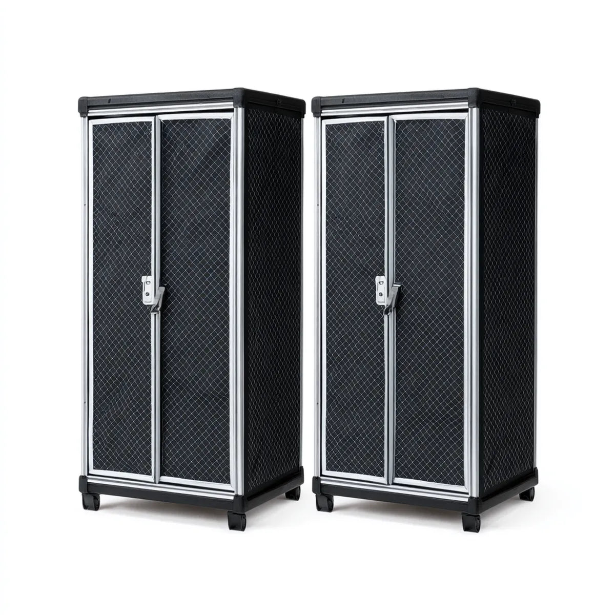 Set di 2 armadi guardaroba pieghevoli con ruote nero argento 70 x 45 x 160 cm poliestere Oxford e alluminio rettangolare