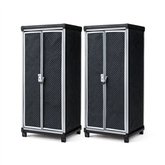 Set di 2 armadi guardaroba pieghevoli con ruote nero argento 70 x 45 x 160 cm poliestere Oxford e alluminio rettangolare