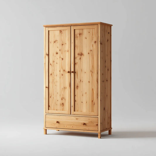 Armadio guardaroba 2 ante con cassetto in pino massello naturale 100 x 55 x 190 cm rettangolare