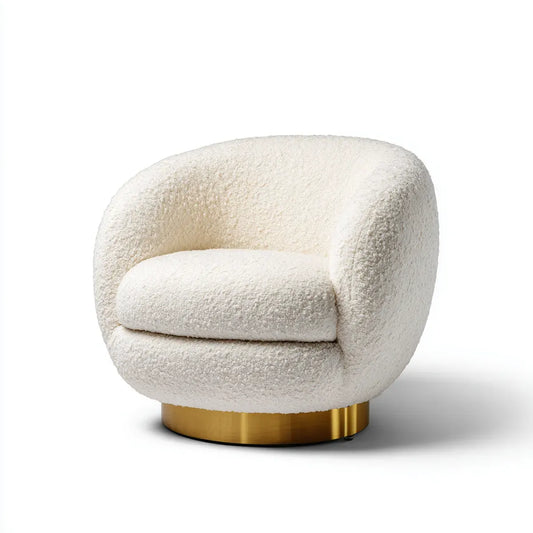 Poltrona da soggiorno boucl¨¦ avorio con base rotonda dorata 80 x 78 x 73 cm