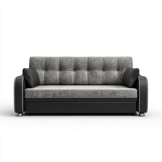 Divano 3 posti grigio e nero 200 x 90 x 90 cm in poliestere e PU rettangolare