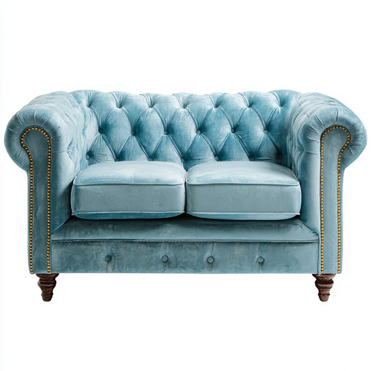 Divano 2 posti Chesterfield azzurro in velluto di poliestere 170 x 90 x 75 cm con schienale capitonn¨¦
