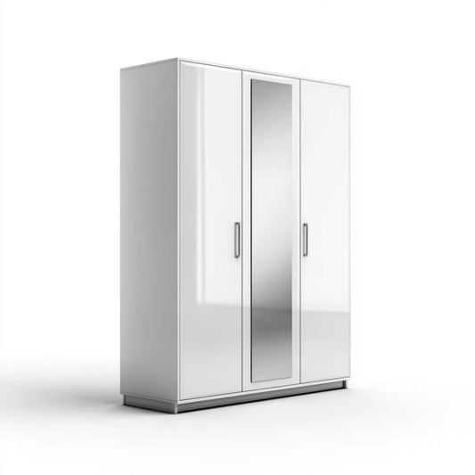 Armadio guardaroba bianco a 3 ante con specchio 120 x 52 x 190 cm in pannello truciolare nobilitato