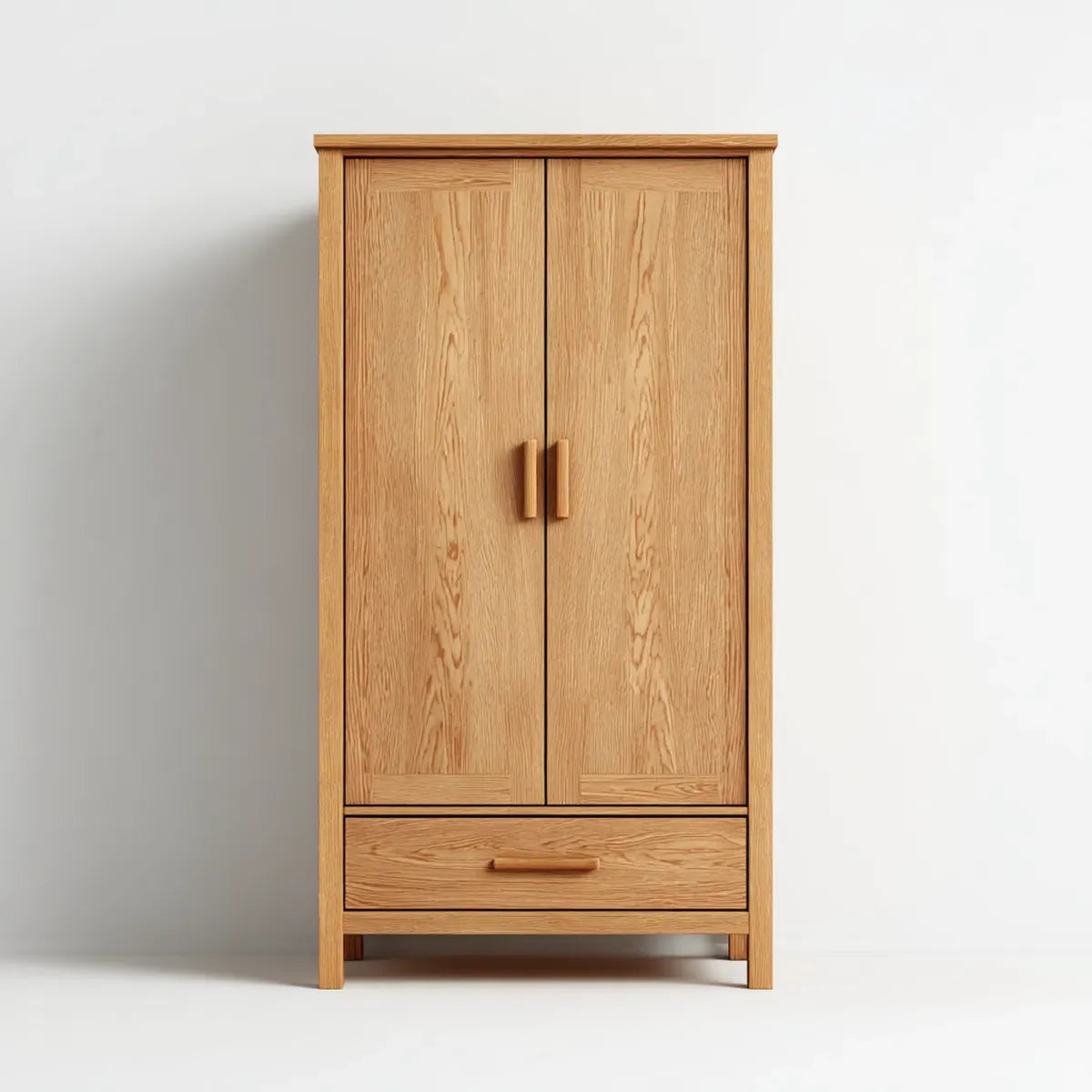 Armadio guardaroba a 2 ante con cassetto rovere naturale 90 x 50 x 180 cm in legno massello rettangolare