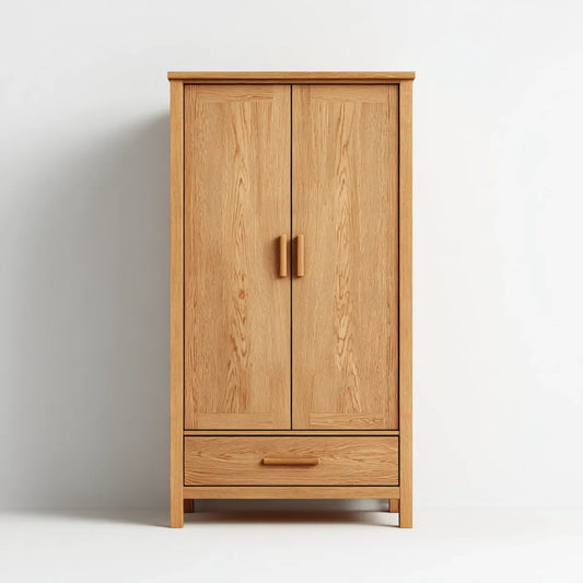 Armadio guardaroba a 2 ante con cassetto rovere naturale 90 x 50 x 180 cm in legno massello rettangolare