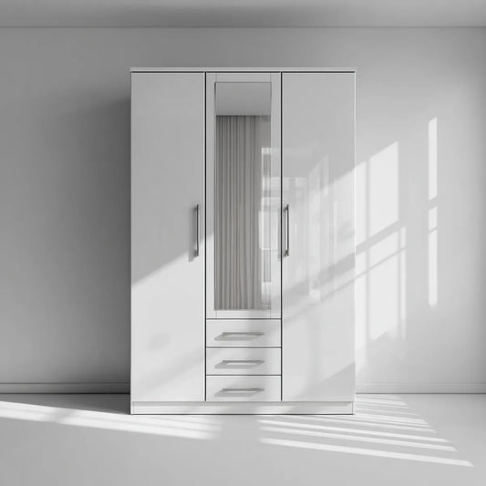 Armadio guardaroba 3 ante bianco con specchio 120 x 52 x 180 cm in pannello truciolare nobilitato rettangolare