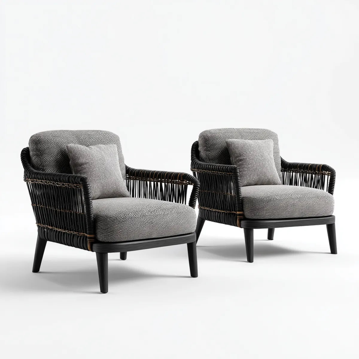 Set di 2 poltrone da soggiorno grigio e nero in poliestere e rattan PE 75 x 80 x 82 cm