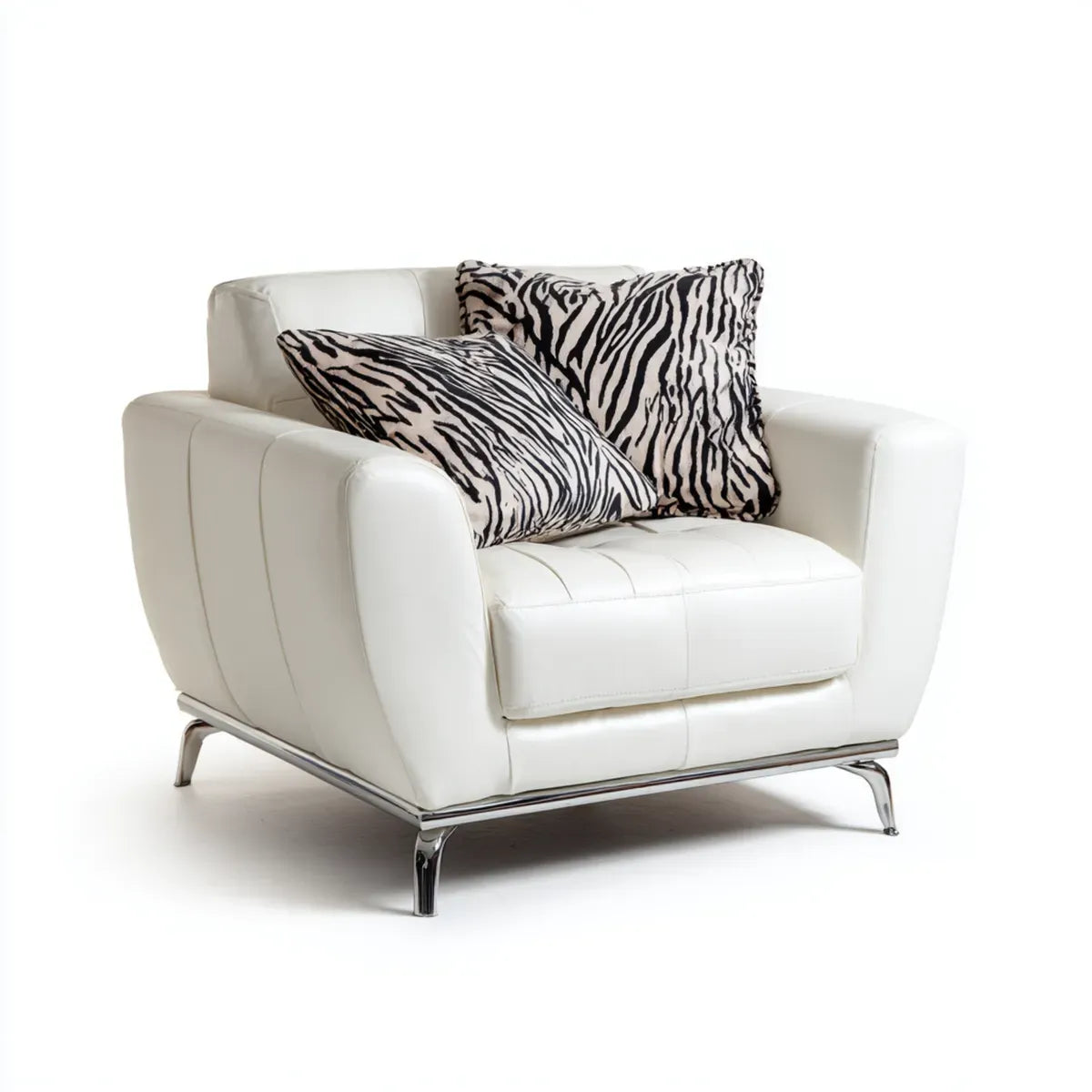 Poltrona soggiorno bianca in pelle sintetica PU con cuscini zebra 105 x 90 x 85 cm