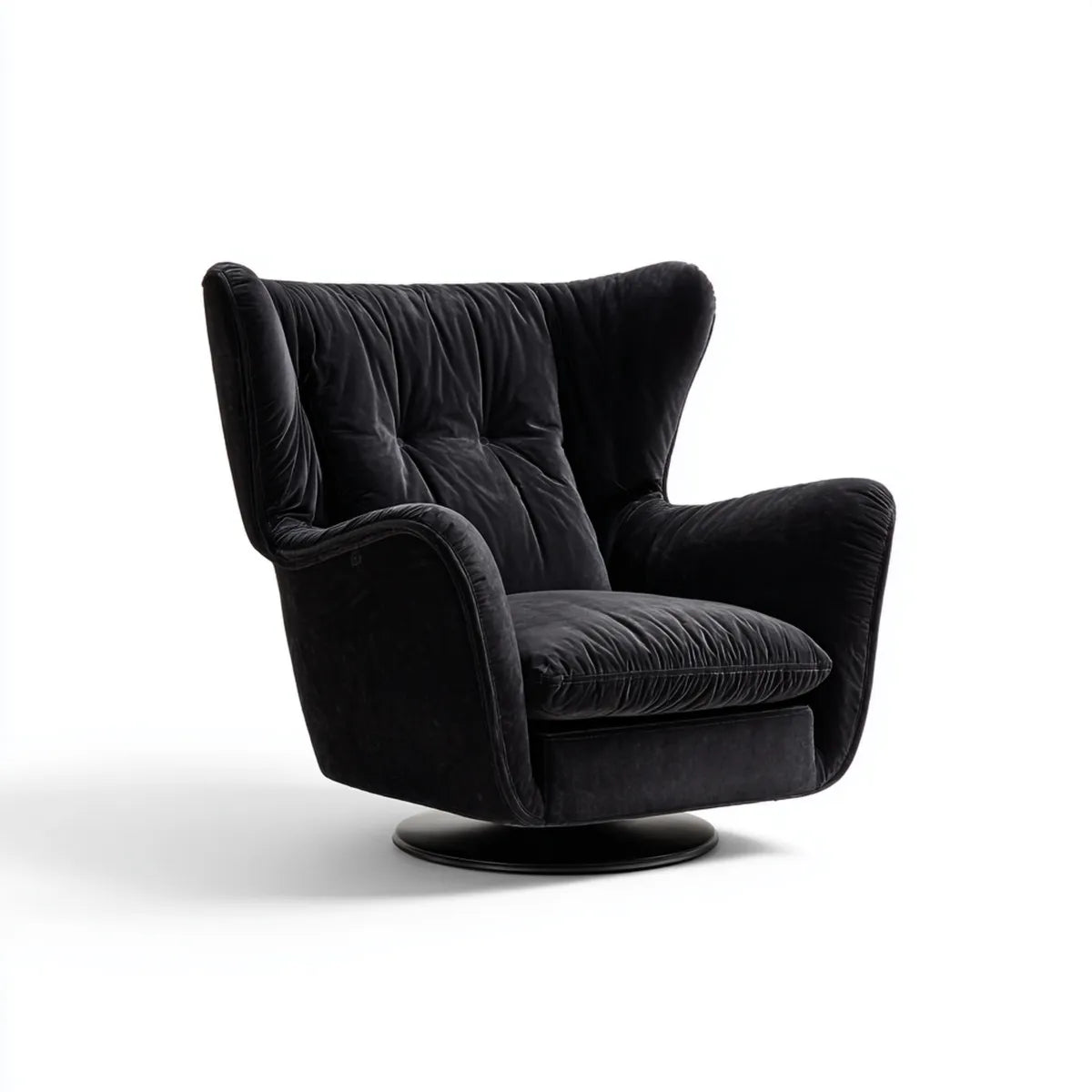 Poltrona girevole nera in velluto di poliestere con schienale alto 83 x 88 x 102 cm
