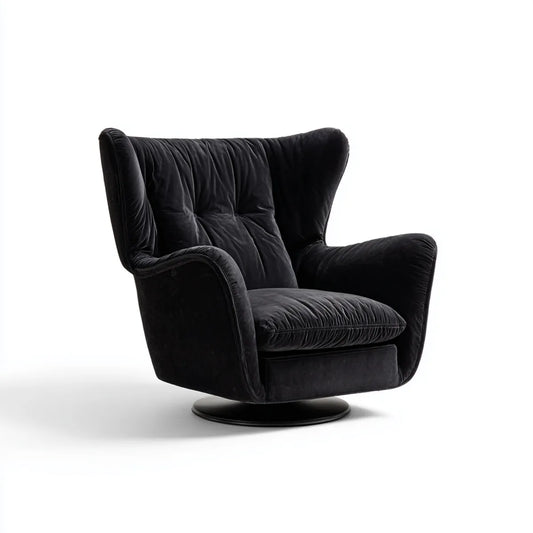 Poltrona girevole nera in velluto di poliestere con schienale alto 83 x 88 x 102 cm