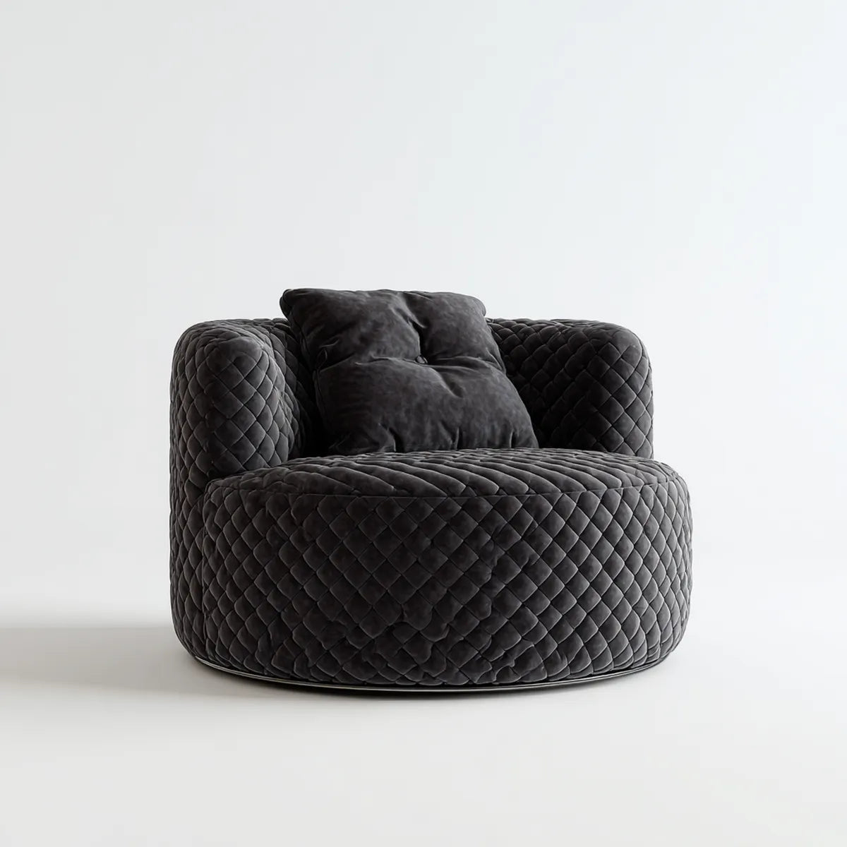 Poltrona imbottita nera rotonda in velluto di poliestere 105 x 95 x 75 cm