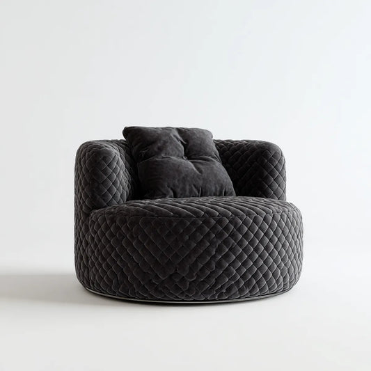 Poltrona imbottita nera rotonda in velluto di poliestere 105 x 95 x 75 cm