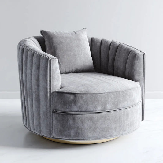 Poltrona imbottita grigio rotonda in velluto di poliestere 92 x 88 x 78 cm